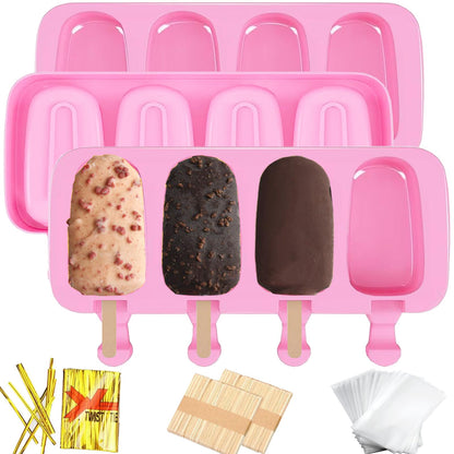 3pcs Cakesicle Mold,Popsicle Molds Silicone Cake Pop Mold(Pink)
