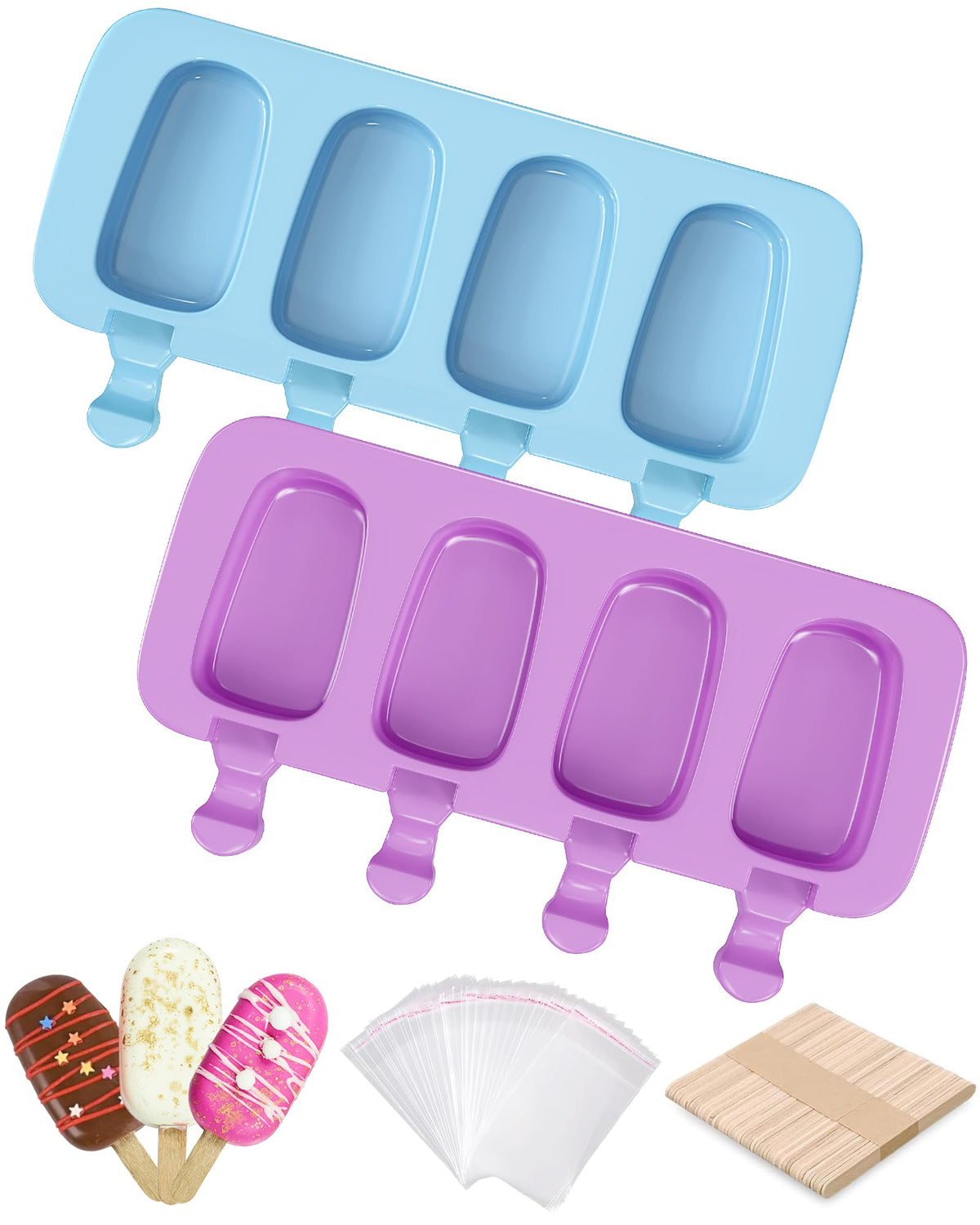 Ouddy Life Popsicle Molds Set of 2, Ice Pop Molds Silicone Cake Pop Mold