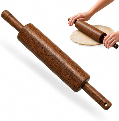 FARBERWARE Classic Wood Rolling Pin, 18-Inch Hardwood Dough Roller for Baking Pizza, Pies, Pastry and Cookies, Ergonomic Handles, Kitchen Essential
