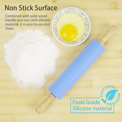Silicone Rolling Pin for Baking Non-stick Rolling Pin Dough Roller Wooden Handle Kitchen Accessories Pastry Roller