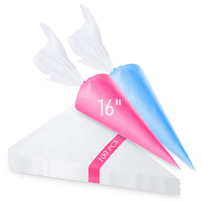 Tamodan Piping Bags 100PCS & 16 Inches Tipless Piping Bags, Extra Thick Pastry Bags Disposable, Non-Slip Icing Piping Bags Disposable Design, Cake Decoration.