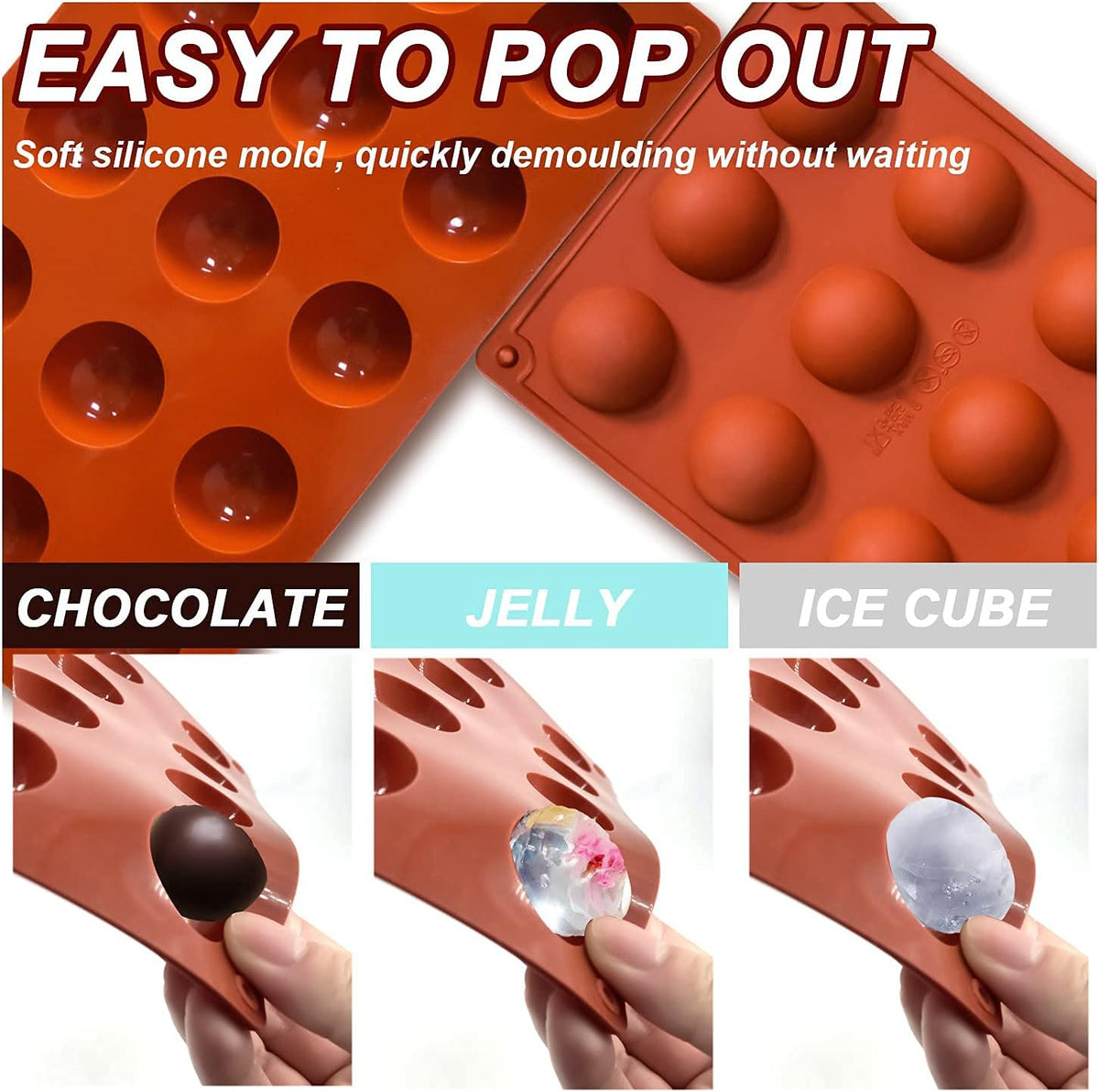 Lerykin Small 15-Cavity Semi Sphere Silicone Molds Non-Stick,2 Packs Half Sphere Silicone Baking Molds for Making Jelly, Chocolates and Cake