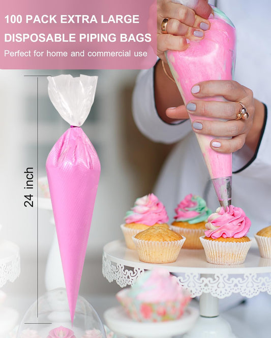 100 Pack 24 Inch Extra Large Piping Bags, Disposable Tipless Icing Bags