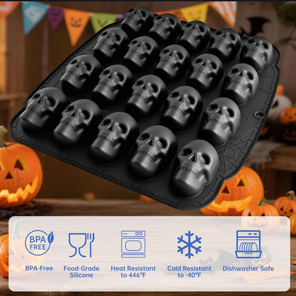 NiHome 20 Cavities Silicone Skull Mold for Baking Chocolates Making, Black