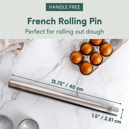 Ultra Cuisine French Rolling Pin for Baking –15.75-inch Large Roller Pin