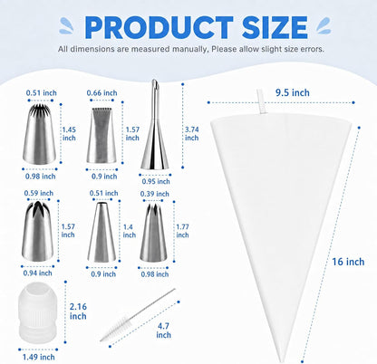 Reusable Piping Bags and Tips Set – 16" Pastry Bags for Cake Decorating, Cupcakes & Cookies with Frosting Tips – Leak-Proof Cotton Icing Bags, Eco-Friendly Baking Kit for Home Bakers & Beginners