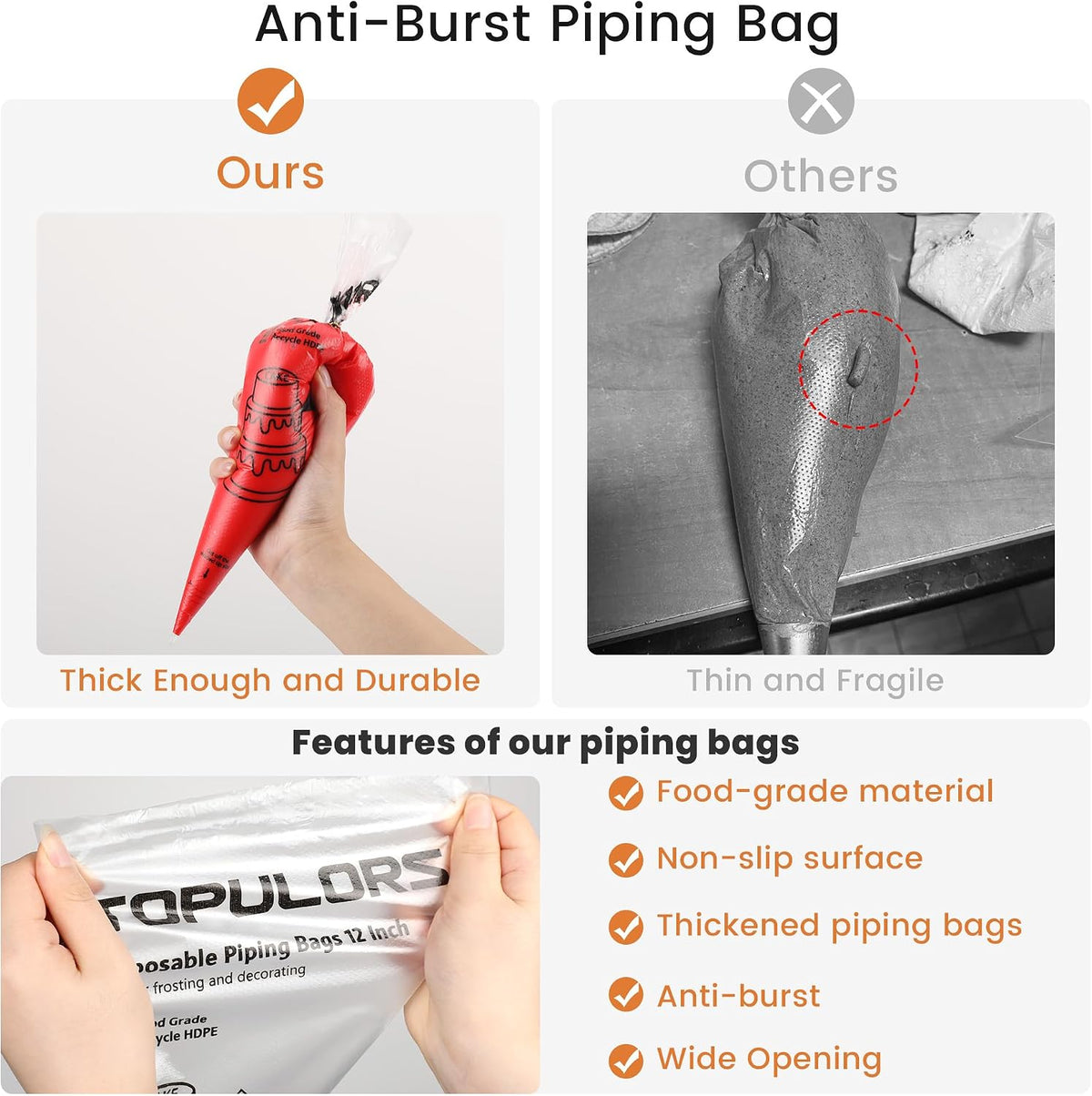 TOPULORS Disposable Piping Bags, 12"H 14" Full Size, 100PCS Pastry Bags
