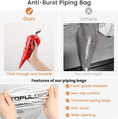 TOPULORS Disposable Piping Bags, 12"H 14" Full Size, 100PCS Pastry Bags