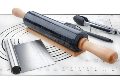 Marble Rolling Pin with Wooden Cradle Thick Handle Set for Baking,18.5 inch Premium Quality Polished Roller for Pizza Dough,Fondant,Pie Crust,Non-Stick Surface Easy to Clean(Black)