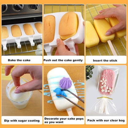 Juome Cake Pop Mold Kit, Large Cakesicle Molds Silicone with Sticks & Bags