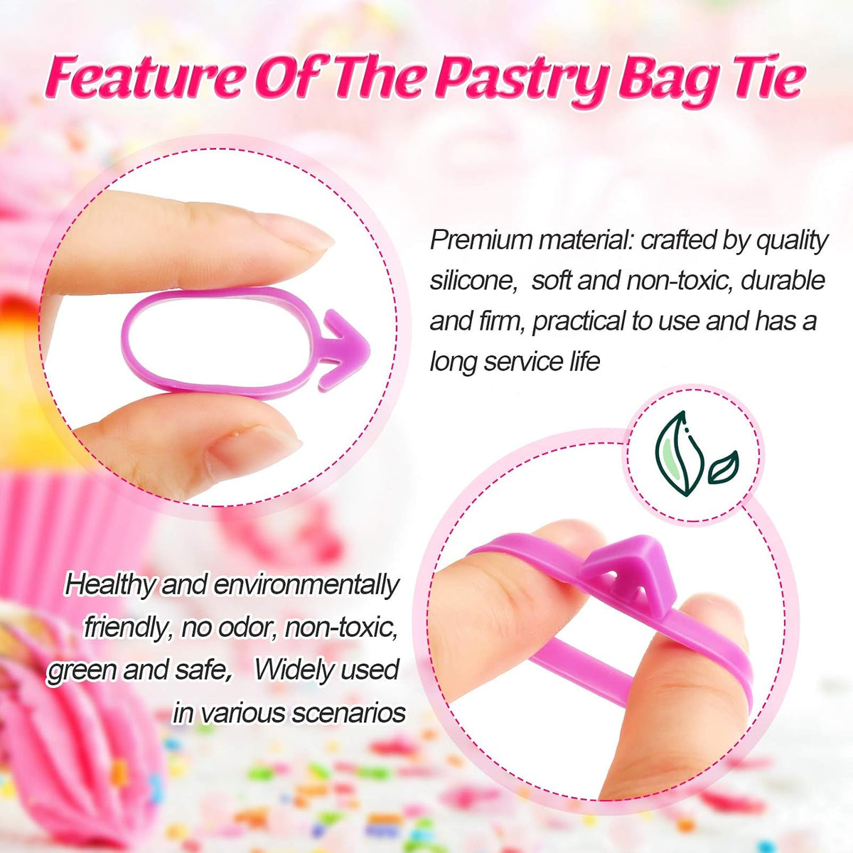 Patelai 120 Pcs Icing Bag Ties Silicone Piping Bag Ties,Rosy, Blue, Purple