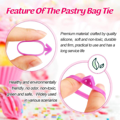 Patelai 120 Pcs Icing Bag Ties Silicone Piping Bag Ties,Rosy, Blue, Purple