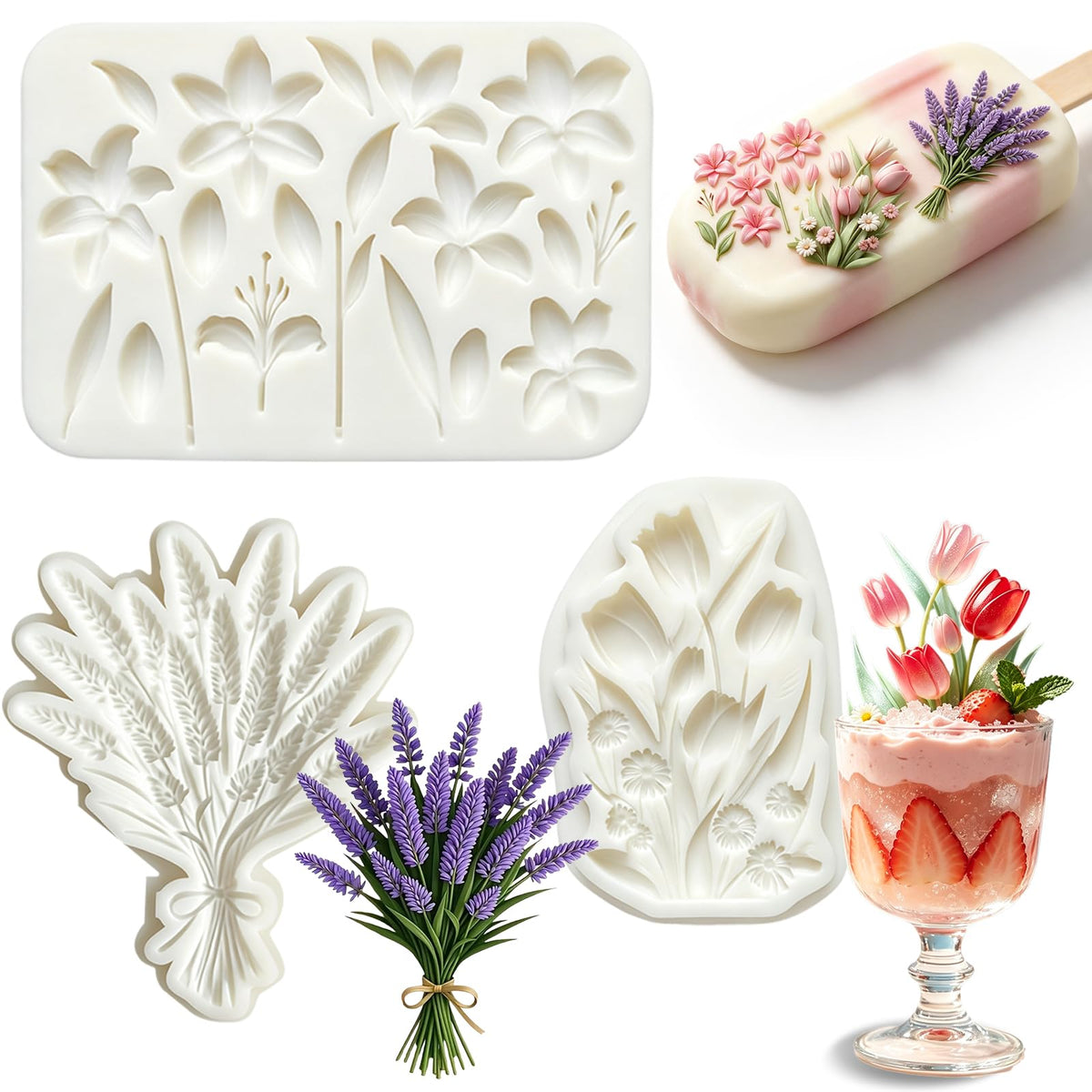 Flower Silicone Molds, 2Pcs Lily Fondant Molds for Cake Decorating