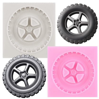 3D Round Tire Fondant Mold Truck Wheel Silicone Molds Set Of 2