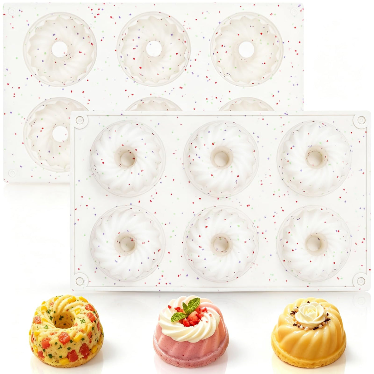 3 Pcs Silicone Mini Fluted Tube Cake Pans, 6‑Cavity Mini Cake Pans