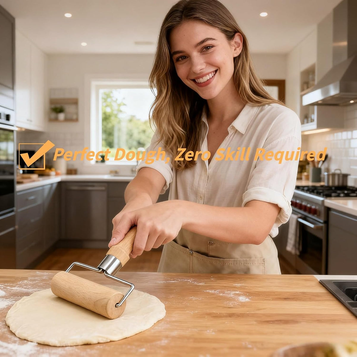 Top Rolling Pins for Pizza&Dough - Non-Stick, Wooden & Easy Clean, Baking, Pastry, Pie, Cookies - Kitchen Must Have,Beechwood Construction, Ergonomic Handles