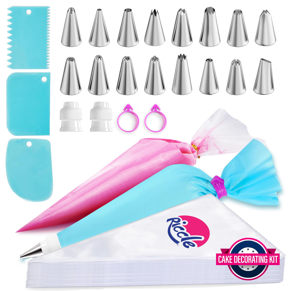 Riccle Disposable Piping Bags 12 Inch - 100 Anti Burst Pastry Bags - Icing Piping Bags for Frosting - Ideal for Cakes and Cookies Decoration