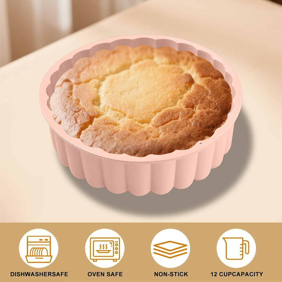 10 Inch Silicone Cake With 8 Inch Pan Set (2 Pack) - Nonstick Baking Mold for Pound Cake, Jello, Bread & Brownies, Dishwasher Safe