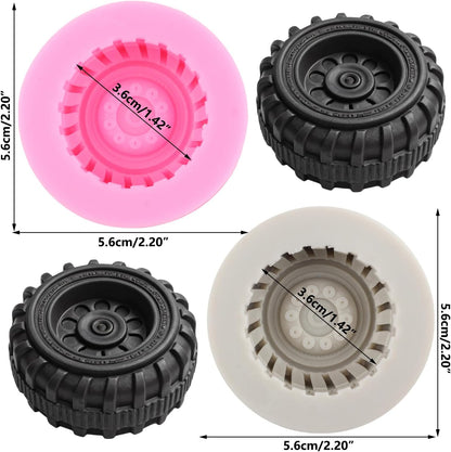 3D Round Tire Fondant Mold Truck Wheel Silicone Molds Set Of 2