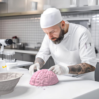 Brain Silicone Mold - Brain Cake Mold with Support Base, 3D Realistic Silicone Human Brain Gelatin Mold 3'' Deep Brain Baking Pan for Candy Breakable Chocolate Jelly or Pudding