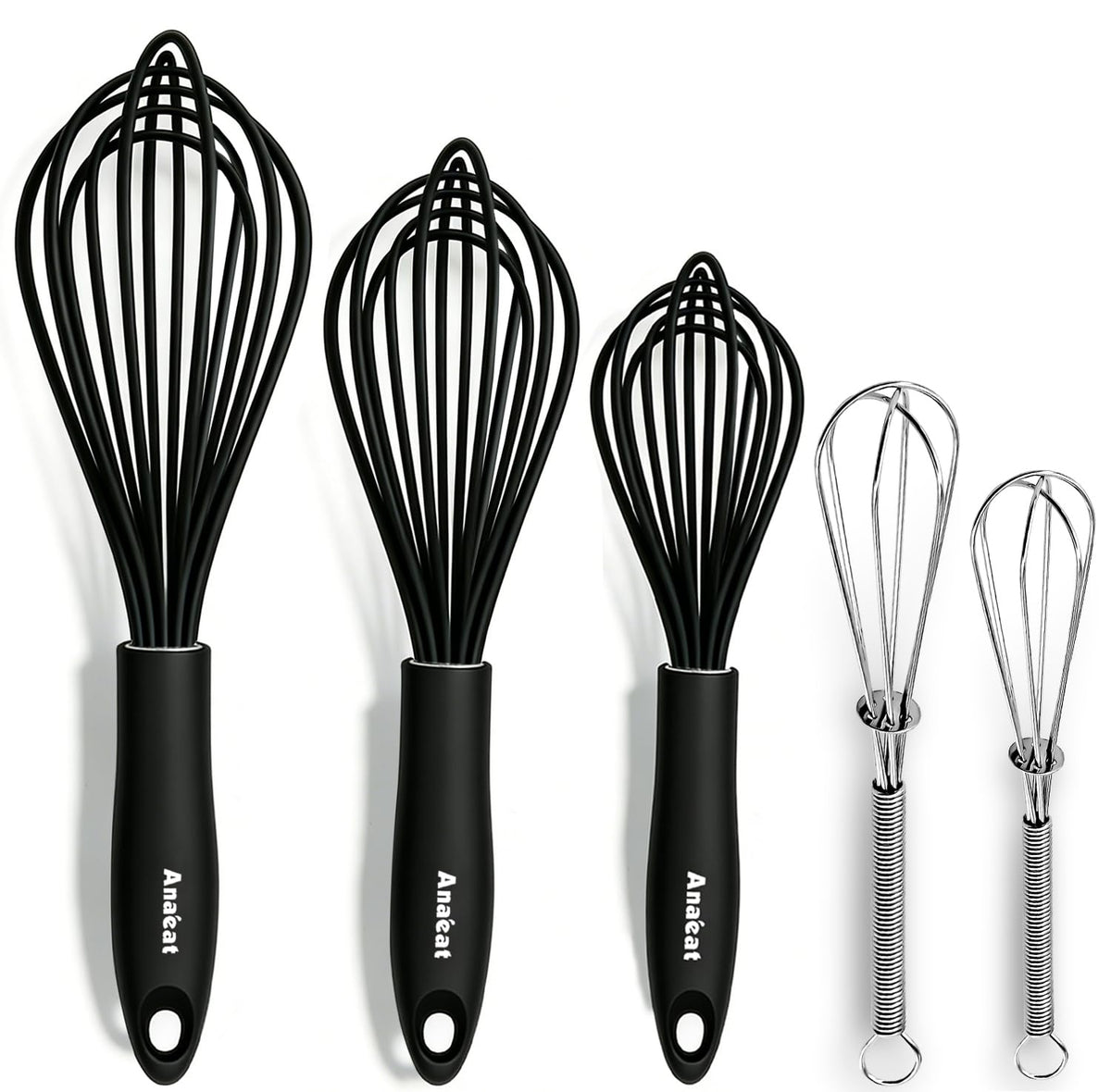 Anaeat Silicone Whisk, Thick Stainless Steel Wire Inner - Heat Resistant Kitchen Whisks for Non-Stick Cookware, Balloon Egg Beater for Whisking, Blending, Beating, Frothing & Stirring (Red)