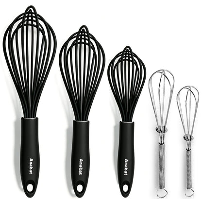 Anaeat Silicone Whisk, Thick Stainless Steel Wire Inner - Heat Resistant Kitchen Whisks for Non-Stick Cookware, Balloon Egg Beater for Whisking, Blending, Beating, Frothing & Stirring (Red)