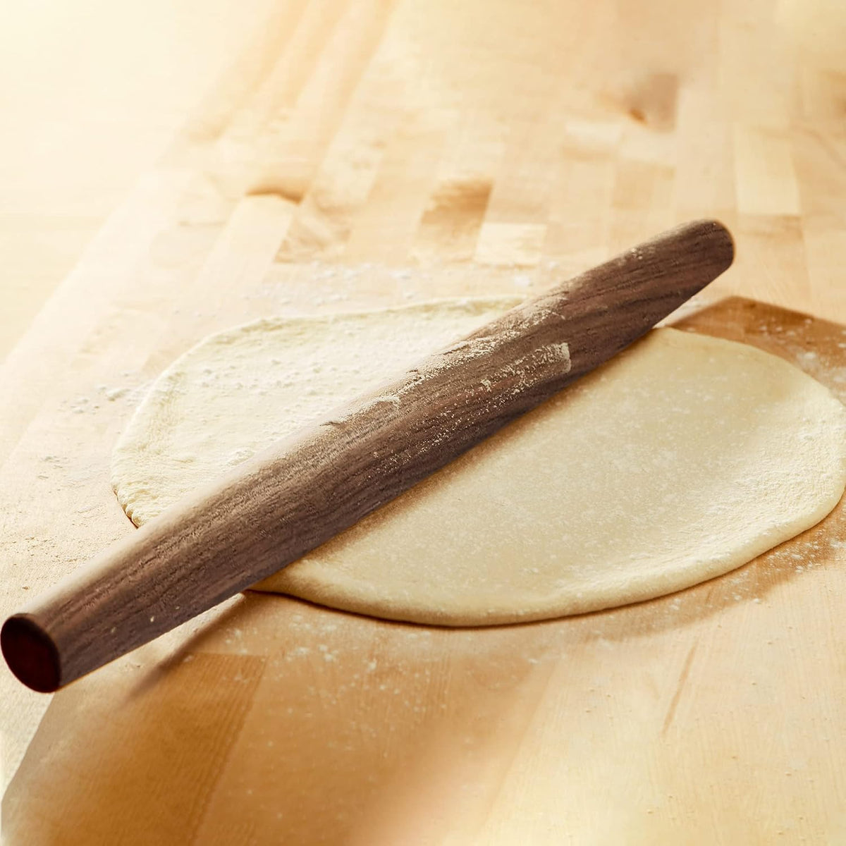 French Rolling Pin (17 Inches) –WoodenRoll Pin for Fondant, Pie Crust, Cookie, Pastry, Dough –Tapered Design & Smooth Construction - Essential Kitchen Utensil,Walnut Wood