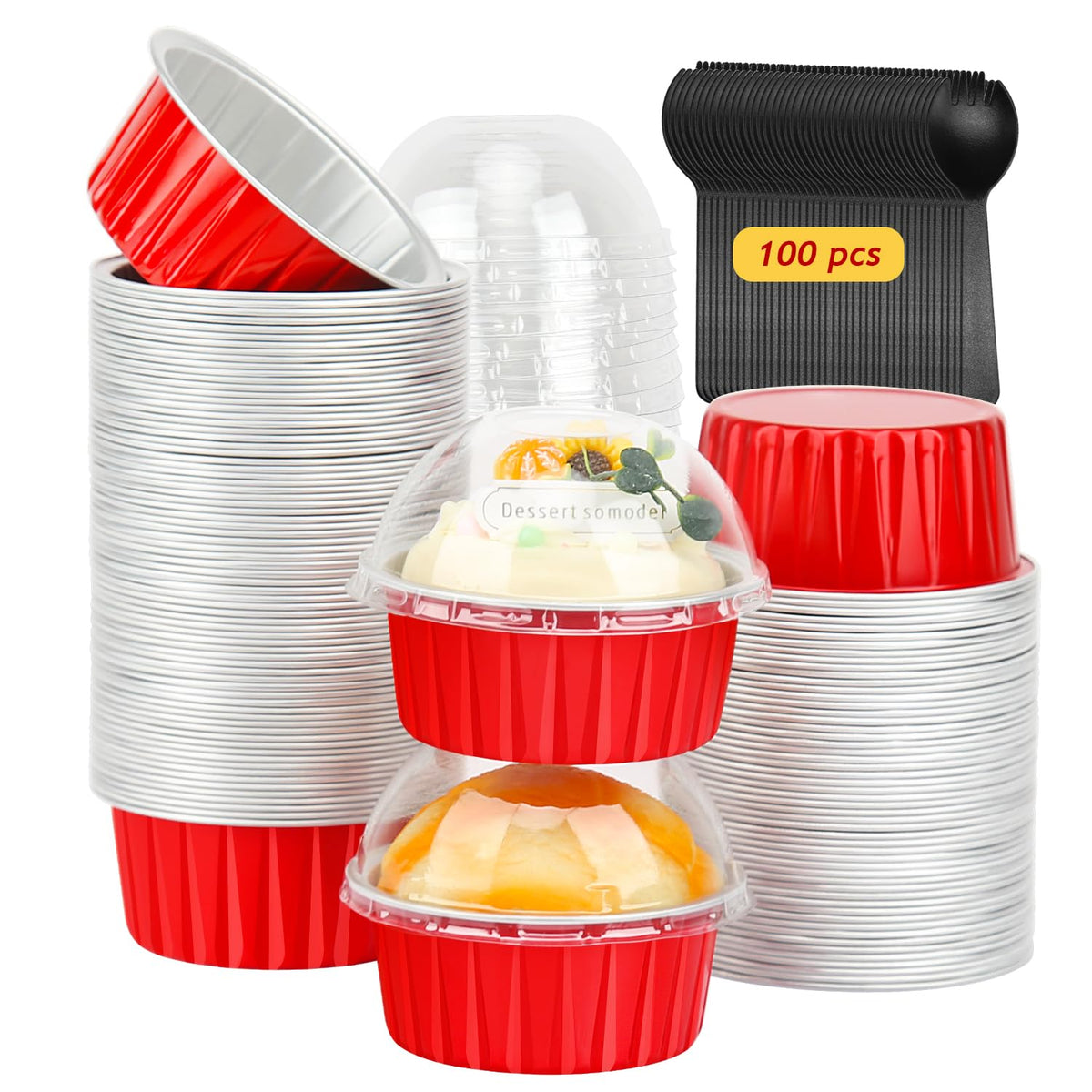 LNYZQUS Mini Loaf Pans with Lids 100 Pack, 6.8oz Small Cake Tins