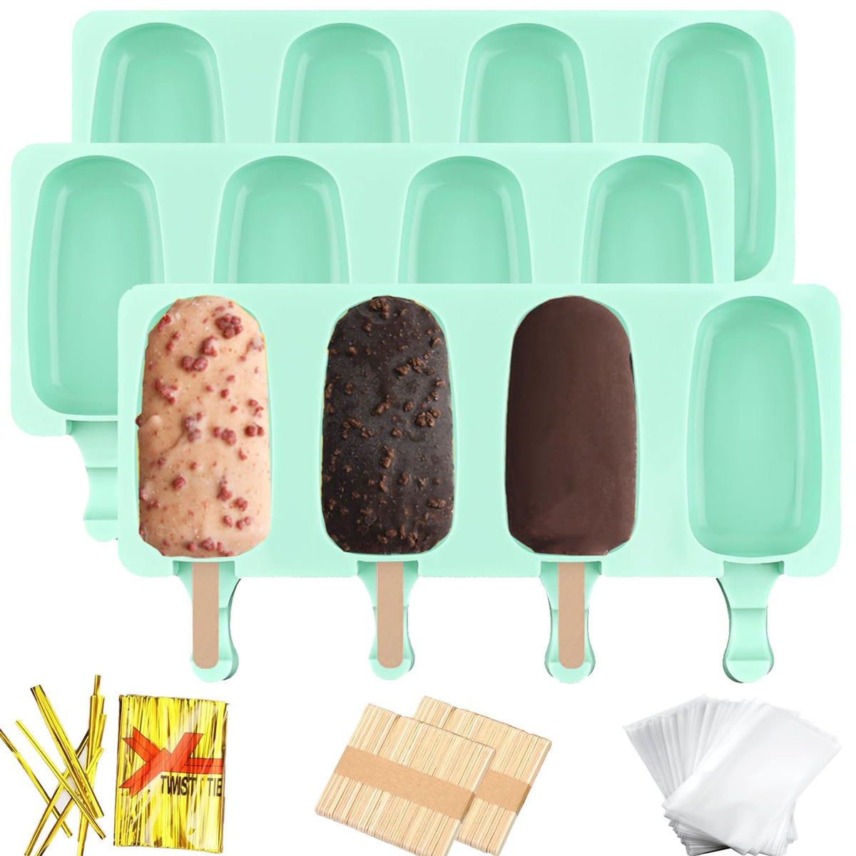 3pcs Cakesicle Mold,Popsicle Molds Silicone Cake Pop Mold(Pink)