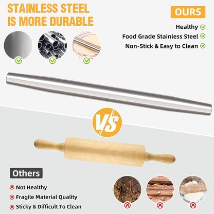 AMUZHI Smooth Seamless Stainless Steel Rolling Pin, 12.8 Inch