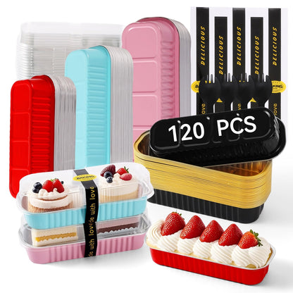 Mini Loaf Pans with Lids and Spoons Sealing Sticker,6.8oz Cake Pans for Baking Disposable Aluminum Foil Pink/Red cake pan (30, Pink)