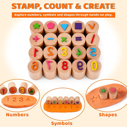 FIIOEOY Wooden Dough Tool Set for Kids, Dough Tools & Number Shape Stamps