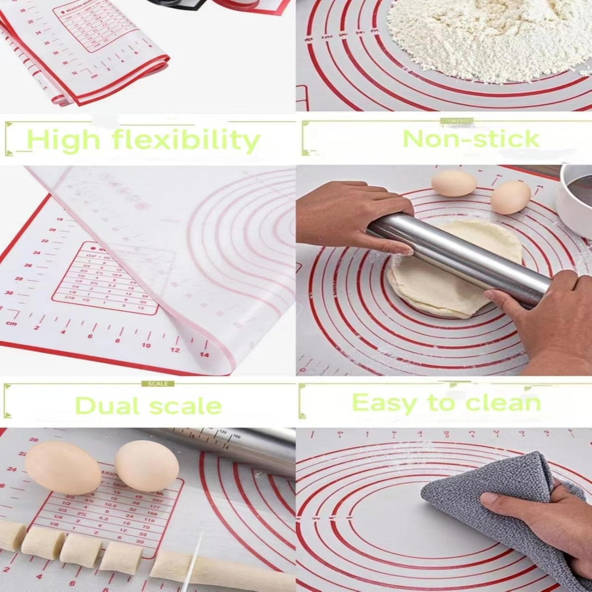 Adjustable Rolling Pin With Thickness Rings&Silicone Baking Pastry Mat Set