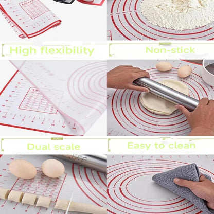 Adjustable Rolling Pin With Thickness Rings&Silicone Baking Pastry Mat Set
