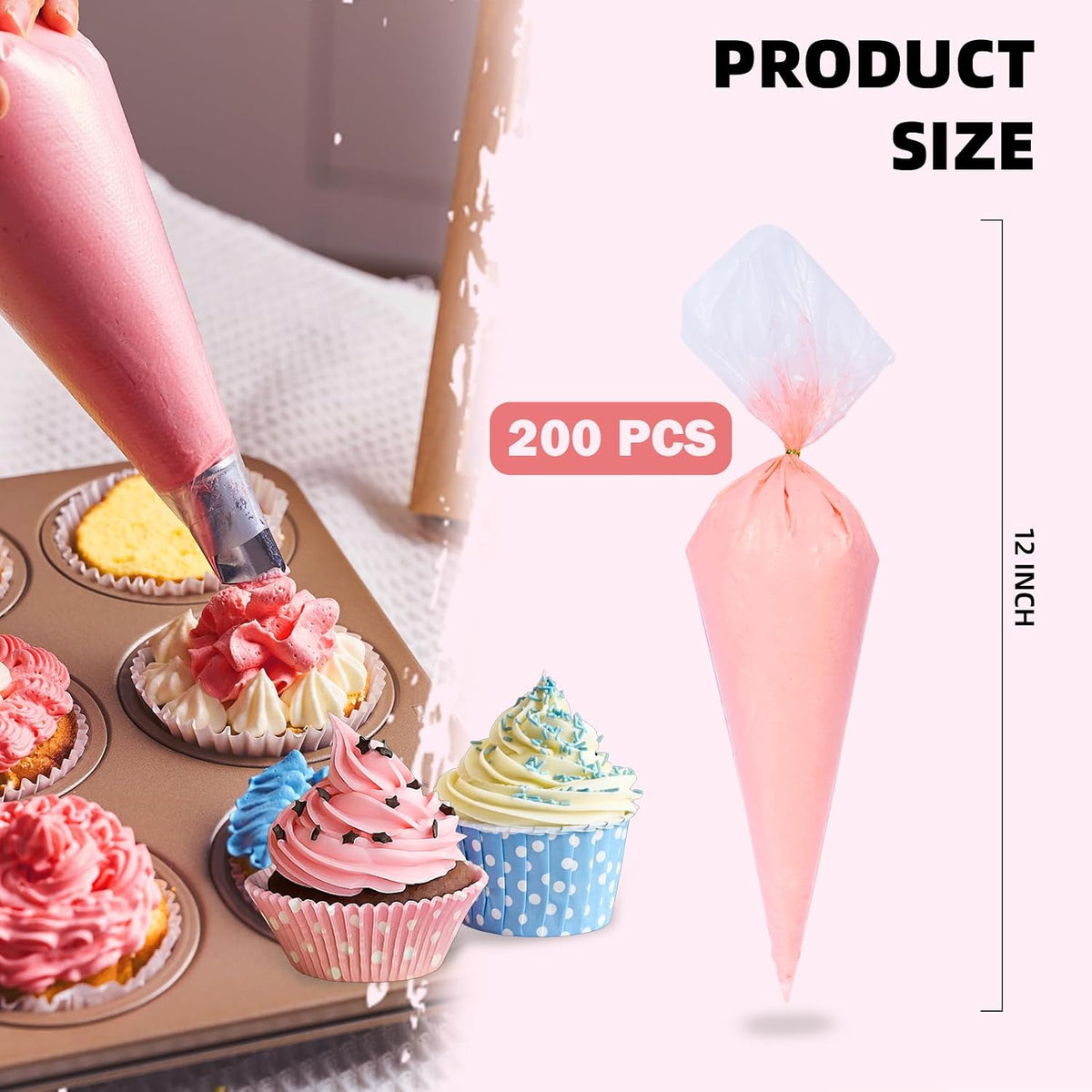 Homrelaxy 200 Pcs 12 Inch Tipless Piping Bags, Disposable Pastry Bags