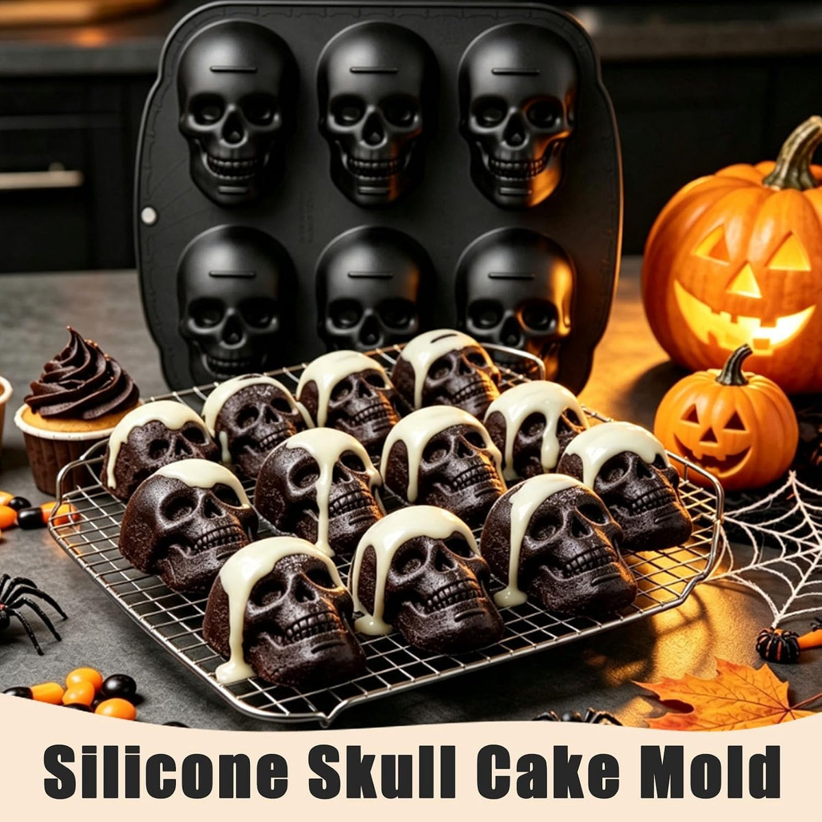 Skull Cake Pan Silicone Mold (6 Cavity)