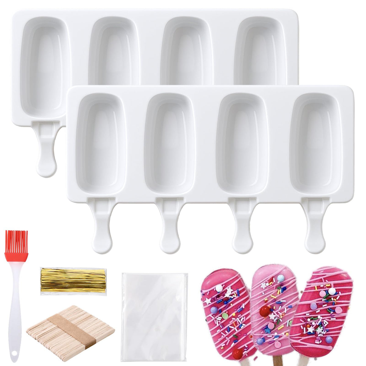 Juome Cake Pop Mold Kit, Large Cakesicle Molds Silicone with Sticks & Bags