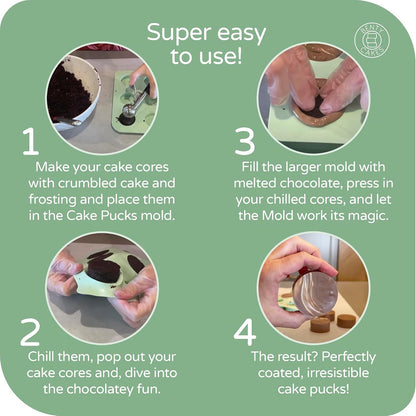 Benty Cakes – The Original Cake Puck Mold Set – Better than a Cake Pop! Make Chocolate Covered Desserts – BPA Free Silicone – Includes 1 Mold Set, 1 Plastic Tray and 1 Scraper – Green