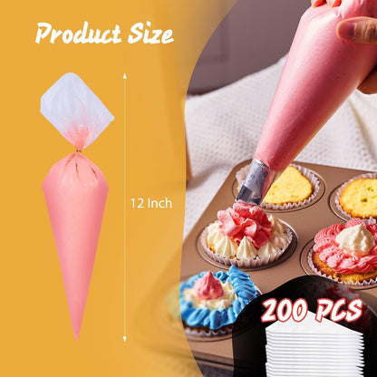 Volokitx 200 Pack 12 Inch Disposable Tipless Piping Bags for Royal Icing