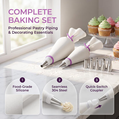15-Piece Reusable Piping Bags and Tips Set, for Cake Decorating, Cupcakes
