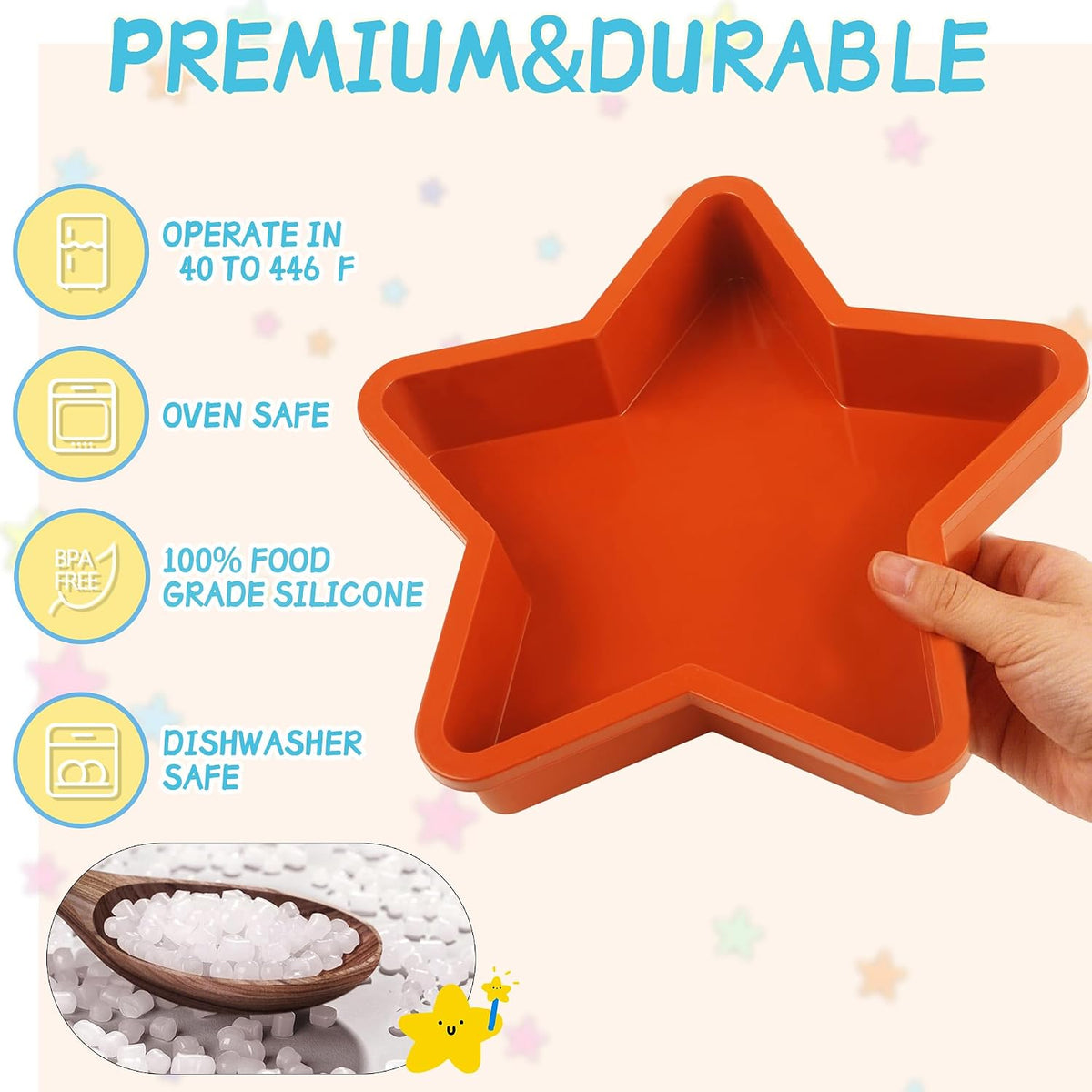 2Pcs Silicone Star Cake Pan for Baking, 10Inch Large Nonstick Silicone Star Shaped Cake Mold for Baking Cake