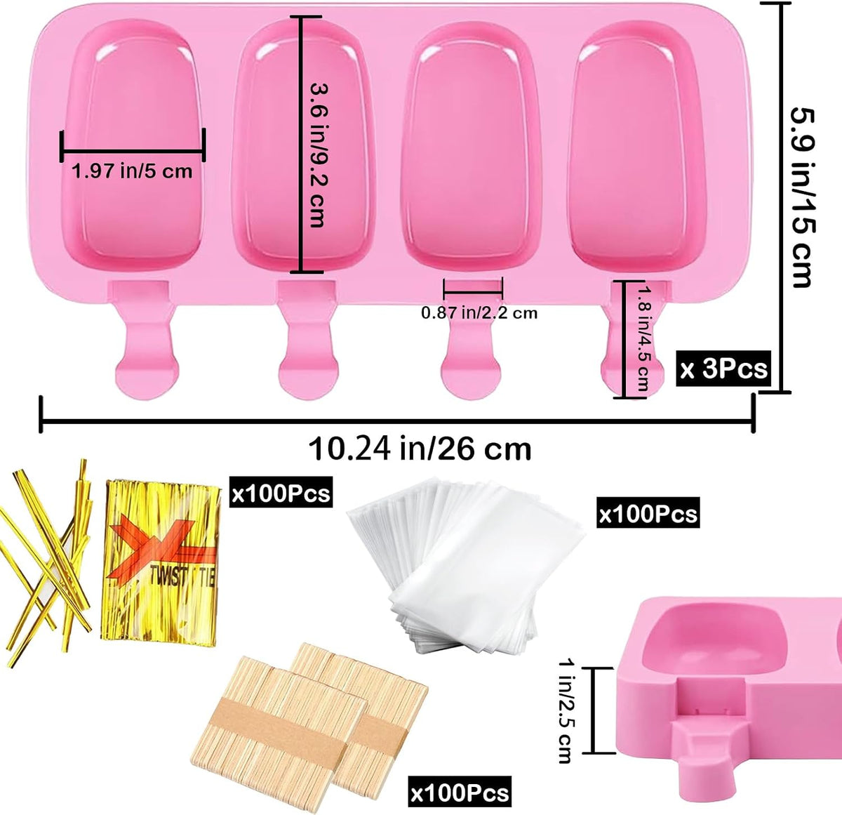 3pcs Cakesicle Mold,Popsicle Molds Silicone Cake Pop Mold(Pink)