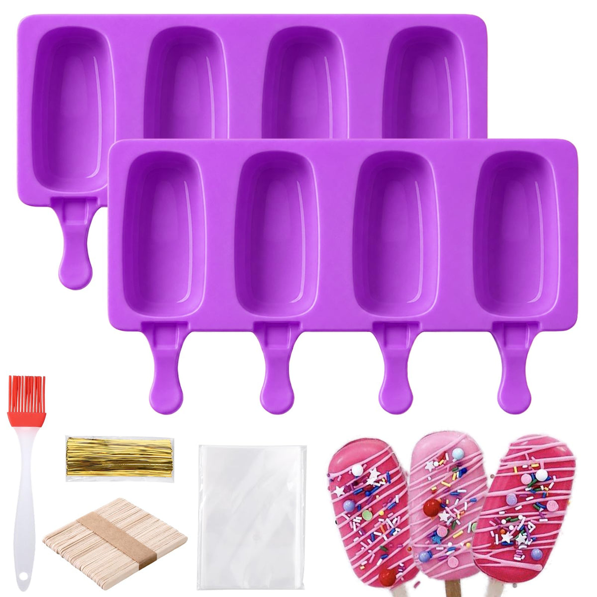 Juome Cake Pop Mold Kit, Large Cakesicle Molds Silicone with Sticks & Bags