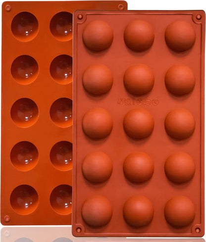 Lerykin Small 15-Cavity Semi Sphere Silicone Molds Non-Stick,2 Packs Half Sphere Silicone Baking Molds for Making Jelly, Chocolates and Cake