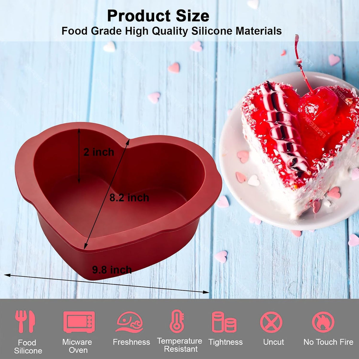 Silicone Heart Shaped Cake Pans 8 inch, NonStick Easy Release Heart Silicone Mini Cake Molds for Baking Bread, Easy Clean Brownies Pan Set for Oven, Microwave, Air Fryer and Freezer (8 Inch 2PCS)