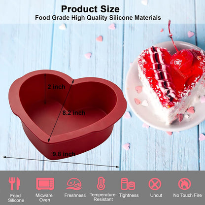Silicone Heart Shaped Cake Pans 8 inch, NonStick Easy Release Heart Silicone Mini Cake Molds for Baking Bread, Easy Clean Brownies Pan Set for Oven, Microwave, Air Fryer and Freezer (8 Inch 2PCS)