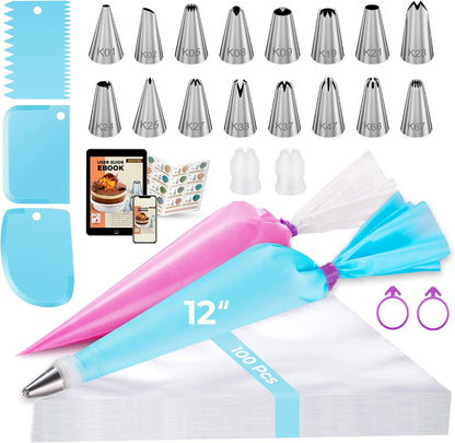 Kootek 124 Icing Piping Bags and Tips Set Frosting Cake Decorating Kit Blue