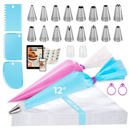 Kootek 124 Icing Piping Bags and Tips Set Frosting Cake Decorating Kit Blue