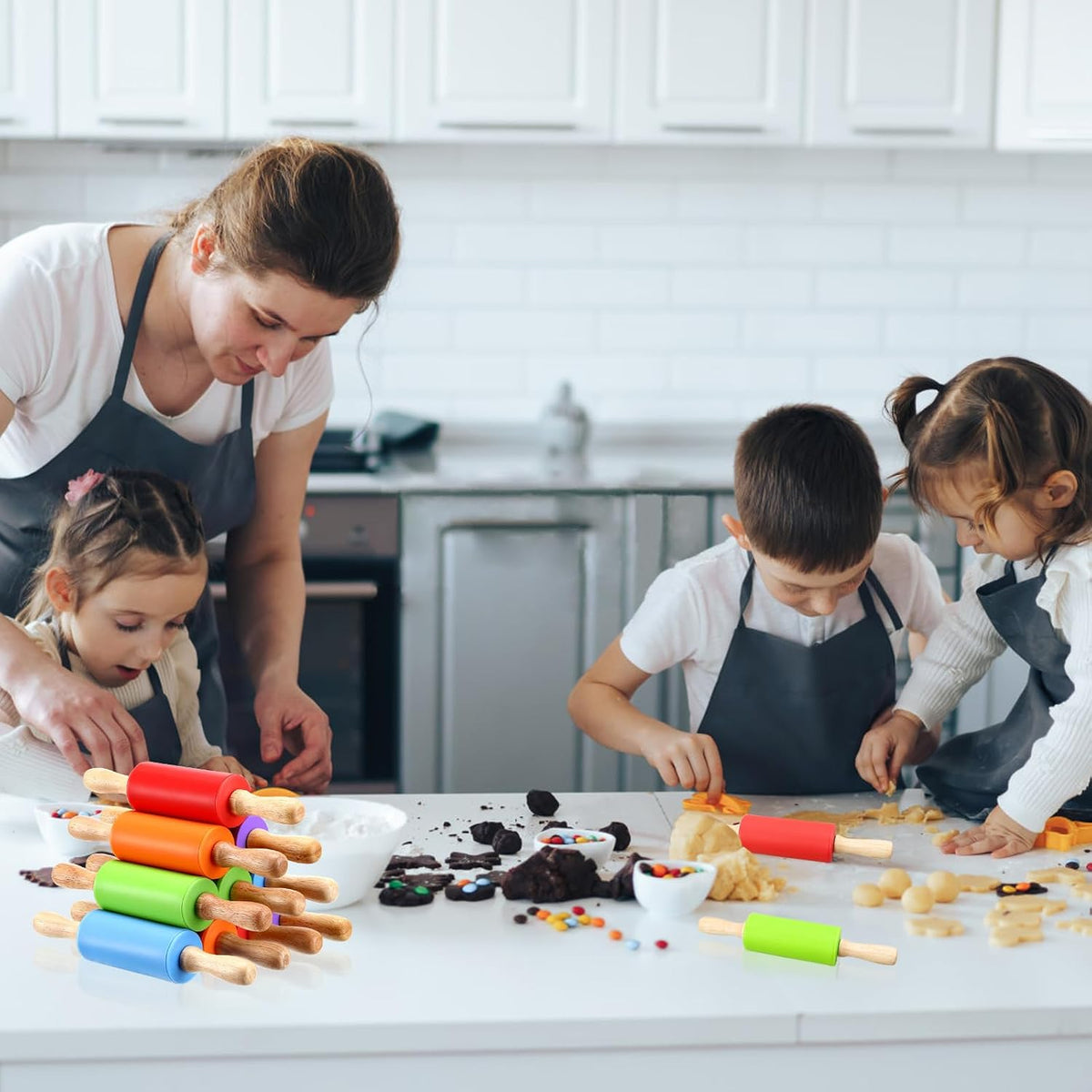 10Pcs 9 Inch Mini Silicone Rolling Pin, Small Kids Rolling Pins for Baking