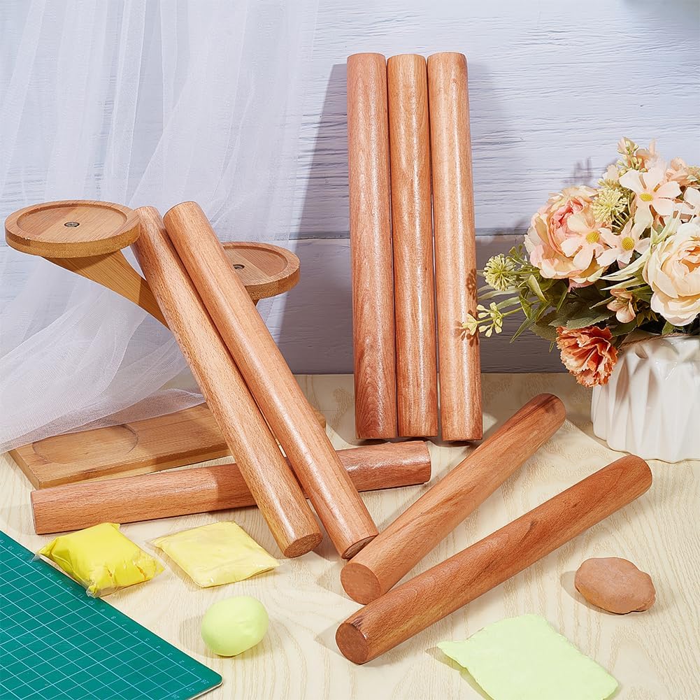 OLYCRAFT 8pcs Wood Rolling Pins 10 inch Clay Rolling Pins 1.1 inch Diameter Classic Wooden Rolling Pins Natural Wood Texture Rollers Wood Clay Roller for Clay Modeling Pottery Tools